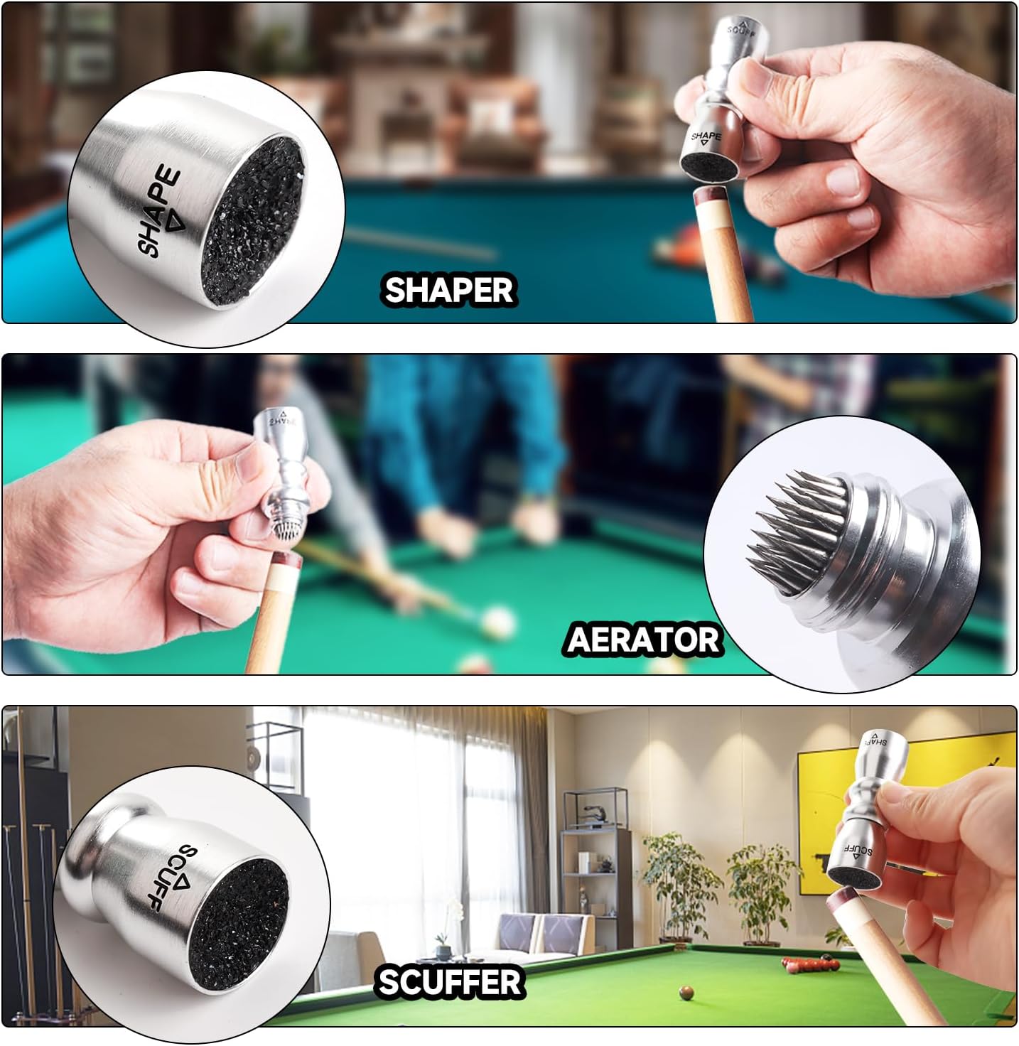 Billiard Pool Cue Tip Tool, Stick Scuffer/Shaper/Aerator Tool, Billiard Accessories