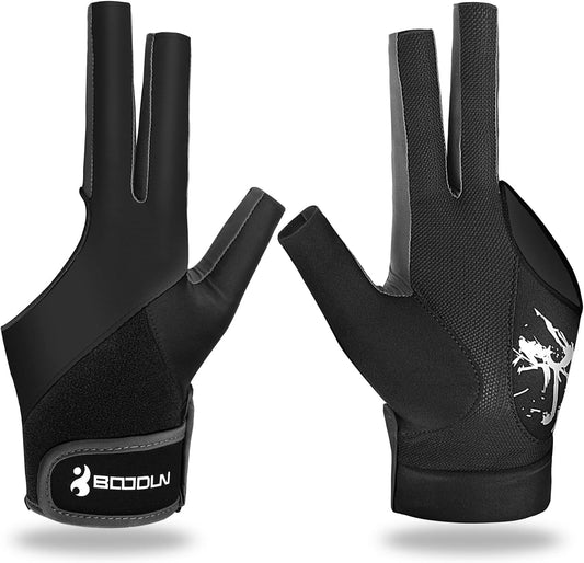 Billiard Pool Gloves for Left Hand 3 Finger, Splicing Process, Snooker Cue Sport Glove Popular Sizes for Men & Women