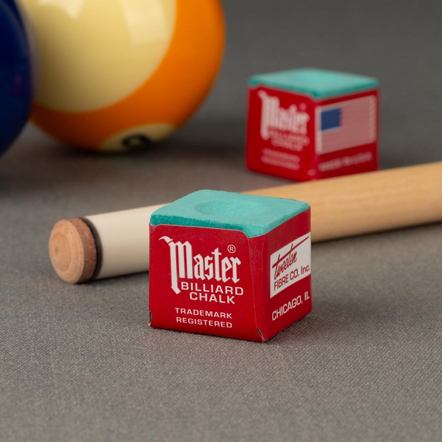 Master Billiard/Pool Cue Chalk Box, 12 Green Chalk Cubes - Made In USA