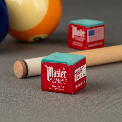 Master Billiard/Pool Cue Chalk Box, 12 Green Chalk Cubes - Made In USA