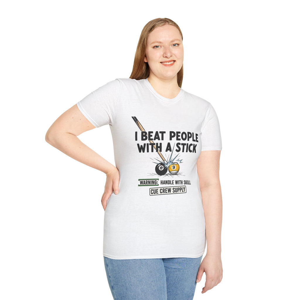 I Beat People With A Stick Funny Billiards Core Line Gildan Tee