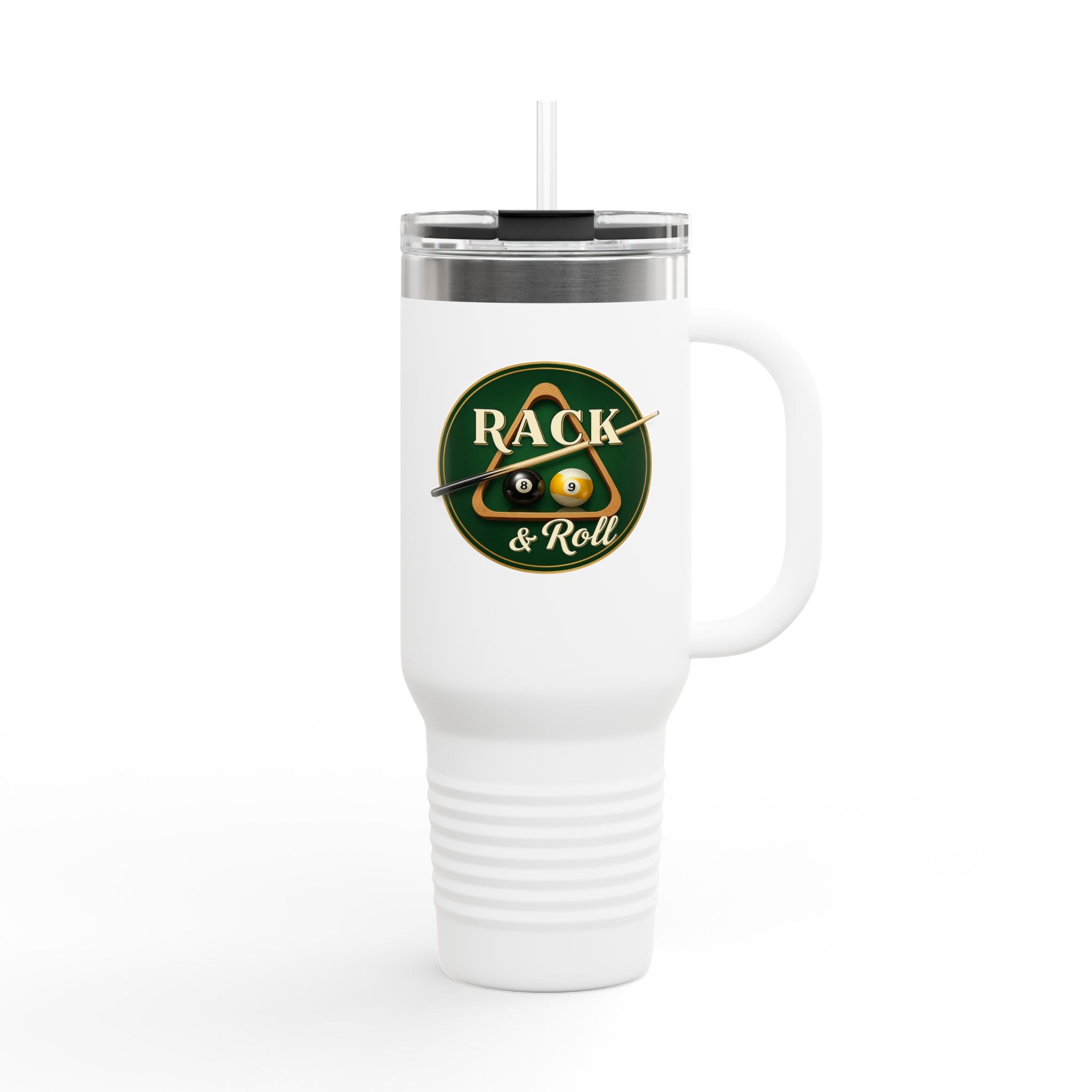 Rack & Roll Billiards Pool Cue Logo 40oz Insulated Travel Mug