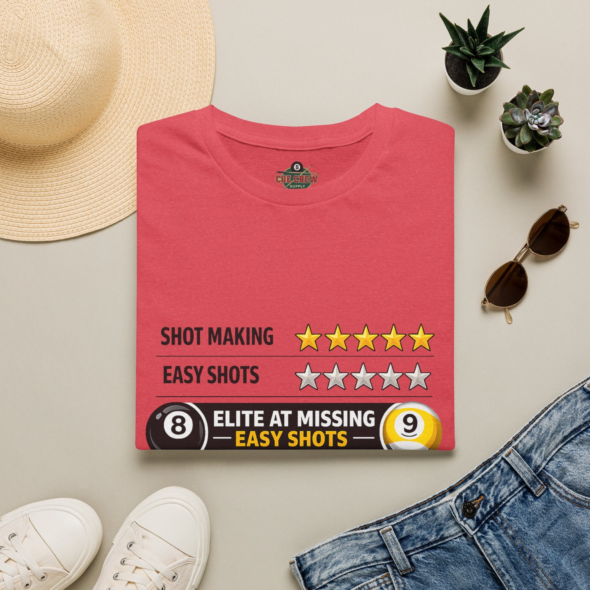 Elite At Missing Easy Shots Funny Billiards T-Shirt | 8 Ball & 9 Ball Graphic Unisex Tee | Front Print Only