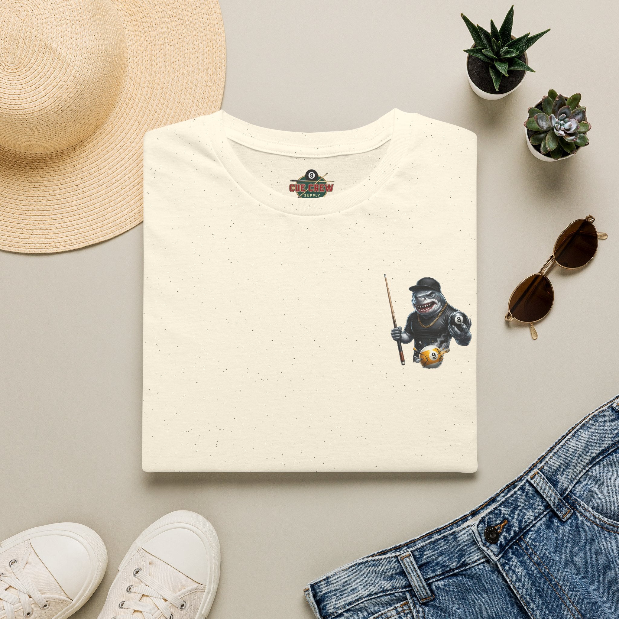 Pool Hall Predator Shark Billiards T-Shirt | Front & Back Print Gangster 8 Ball & Breaking 9 Ball Graphic Unisex Tee