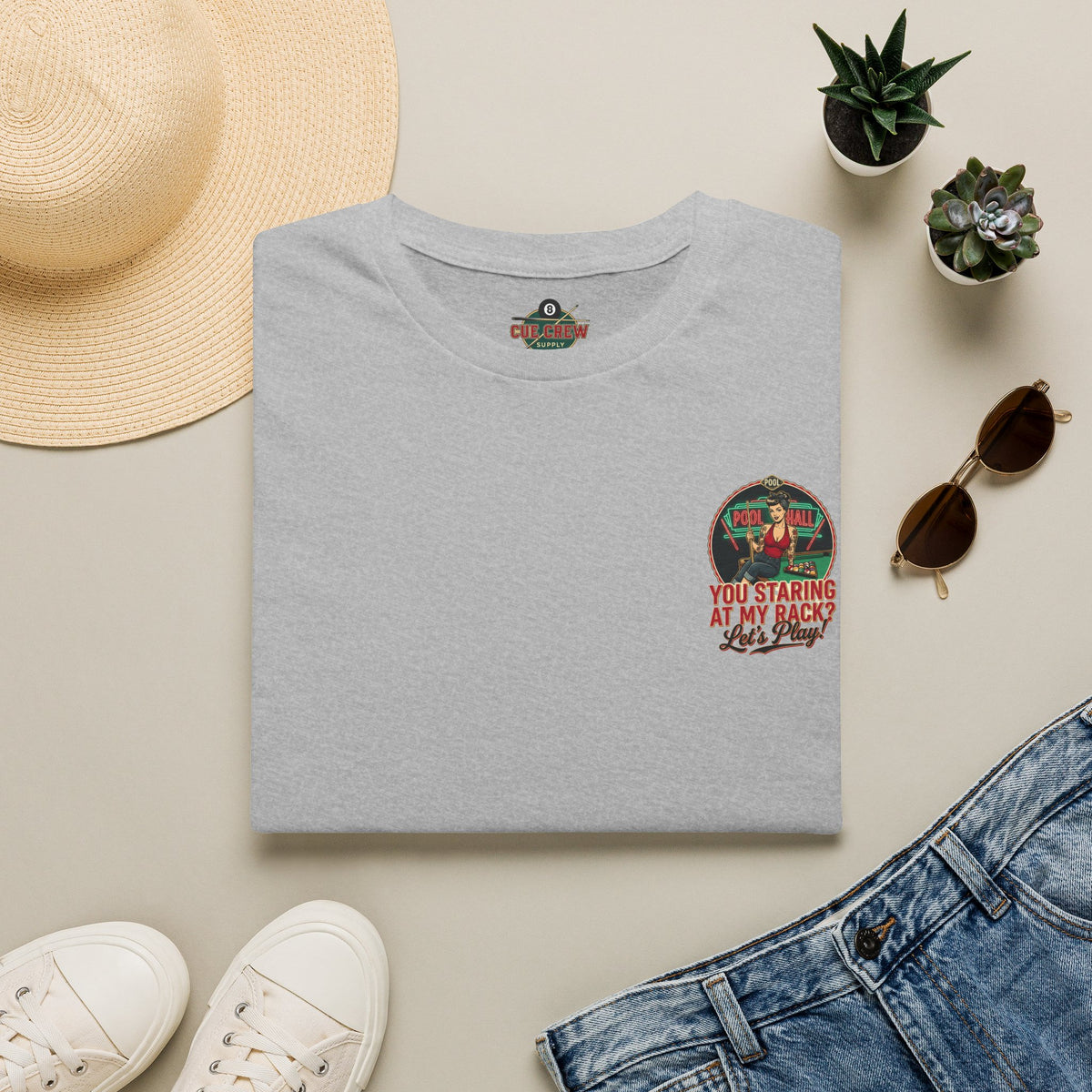 You Staring at My Rack? Let's Play! Funny Billiards T-Shirt | Retro Pool Hall Pin-Up Graphic Tee | Front & Back Print