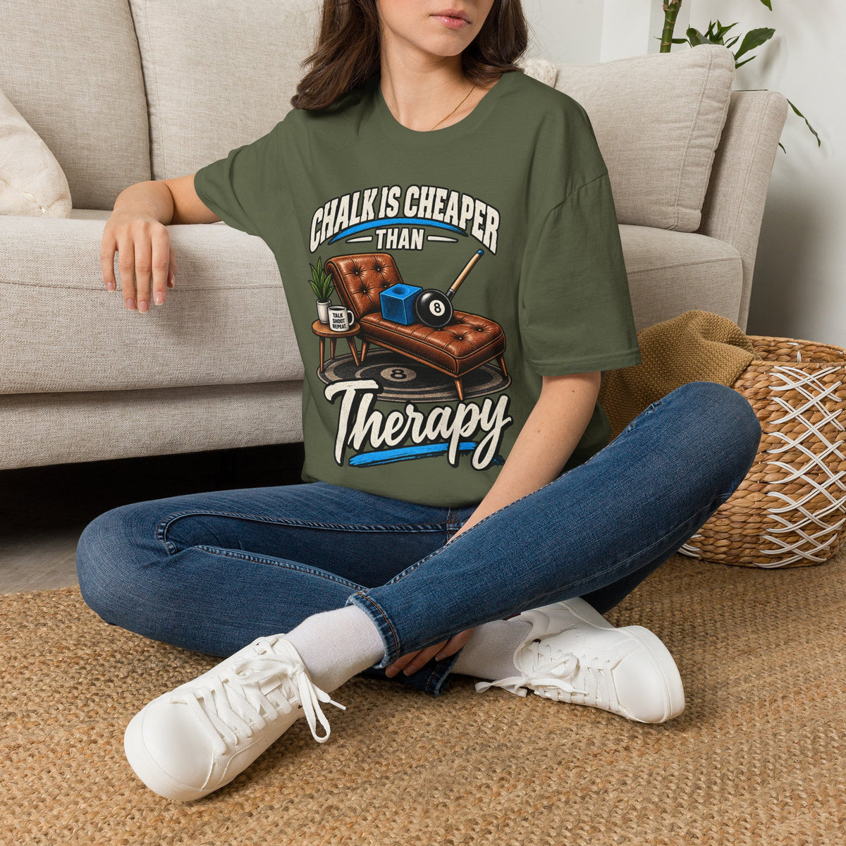 Chalk Is Cheaper Than Therapy Funny Billiards T-Shirt – Pool Player Tee