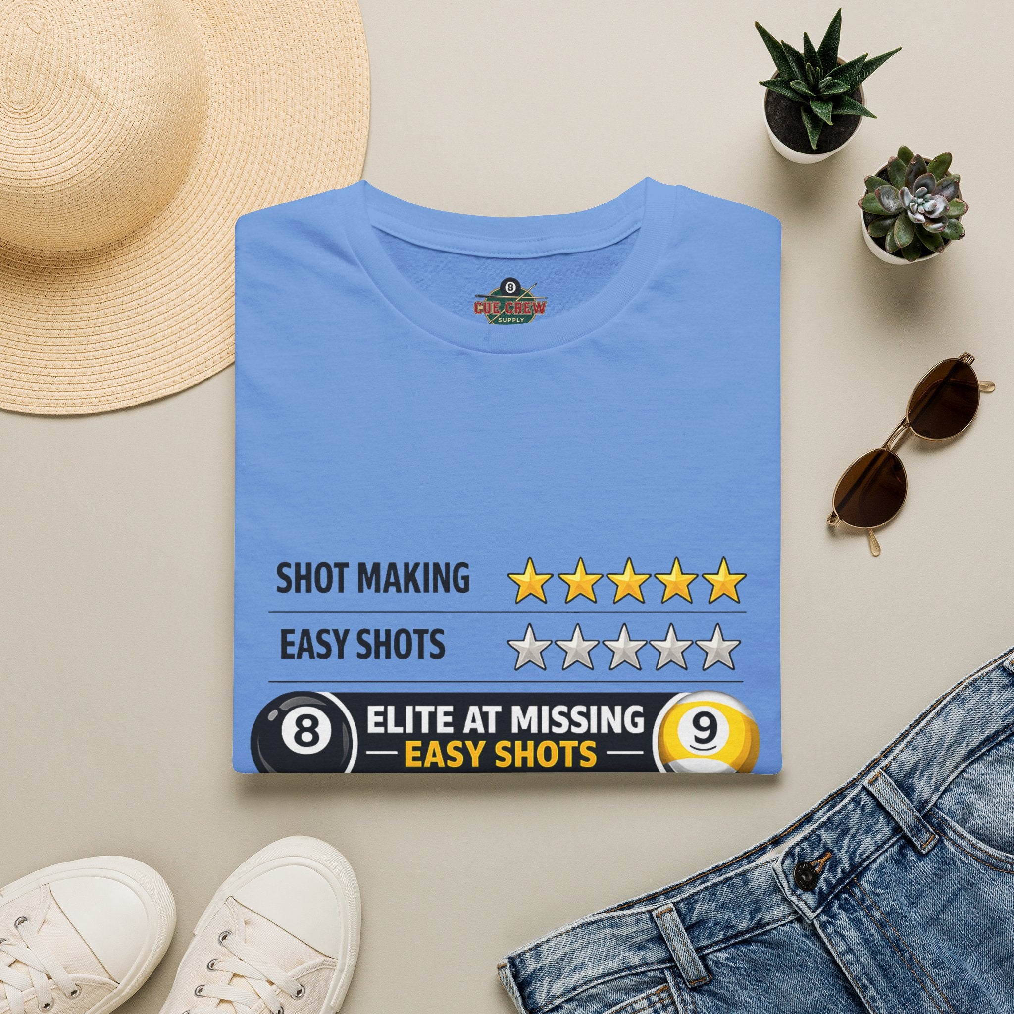 Elite At Missing Easy Shots Funny Billiards T-Shirt | 8 Ball & 9 Ball Graphic Unisex Tee | Front Print Only