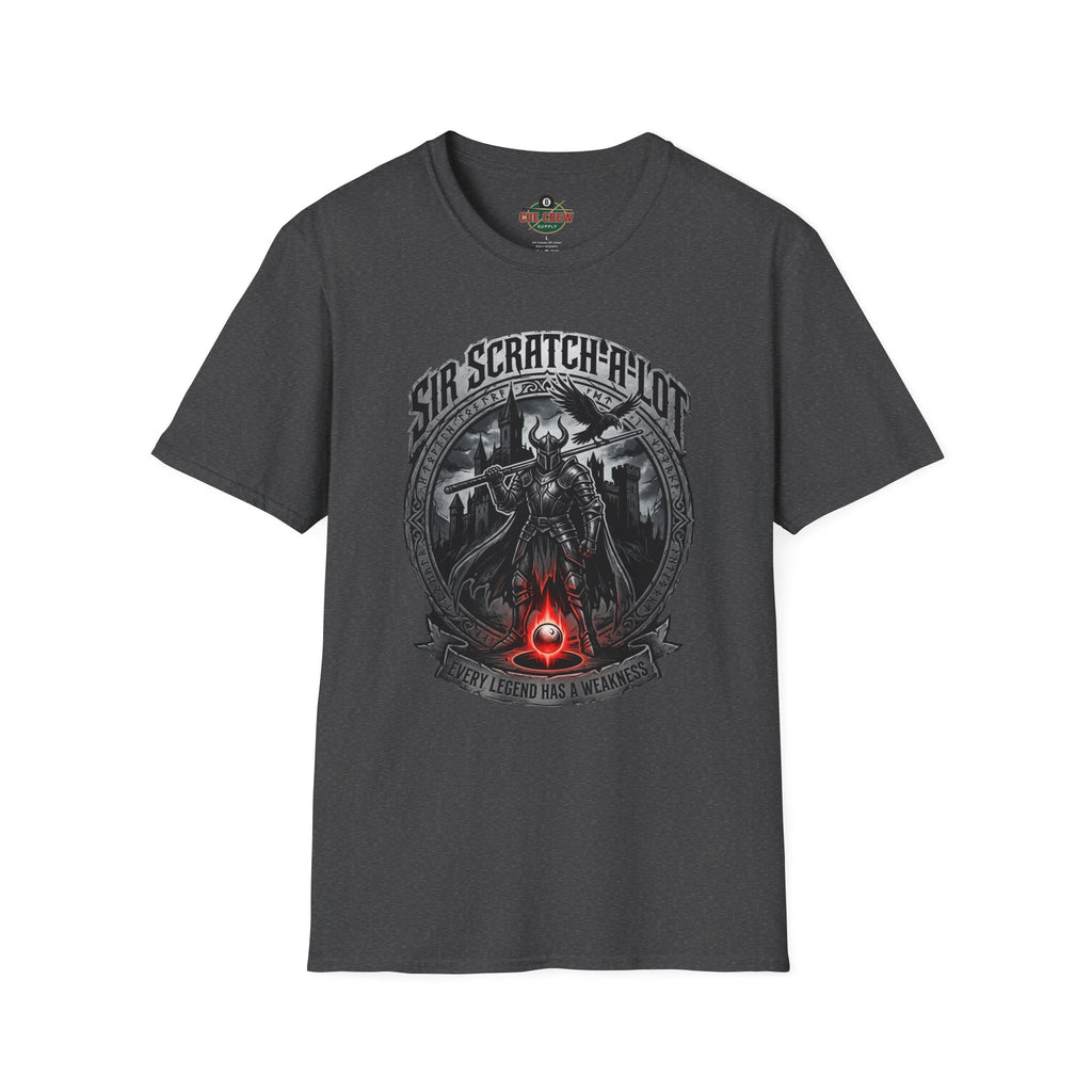 Sir Scratch-A-Lot Funny Billiards T-Shirt | Medieval Pool Knight Graphic | Front Only Print Unisex Tee