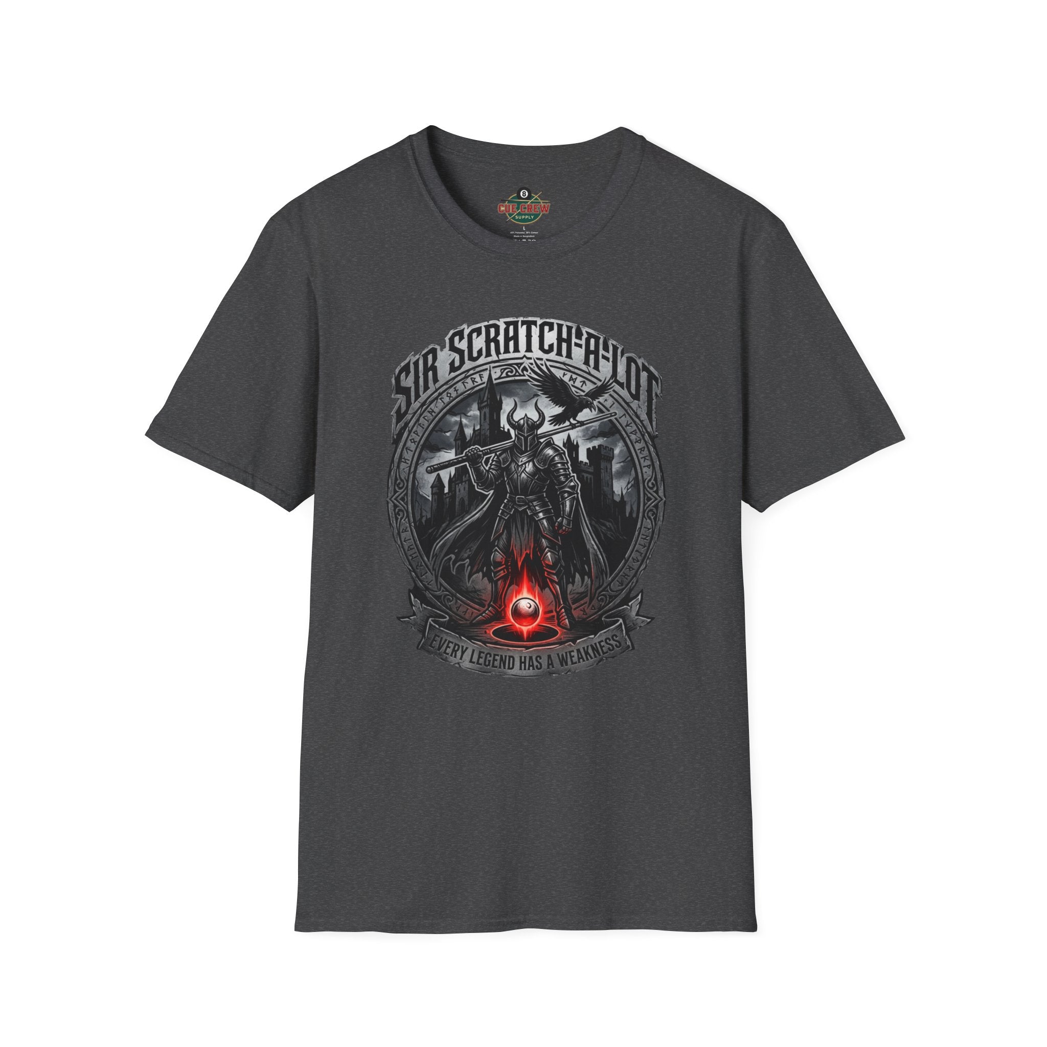 Sir Scratch-A-Lot Funny Billiards T-Shirt | Medieval Pool Knight Graphic | Front Only Print Unisex Tee