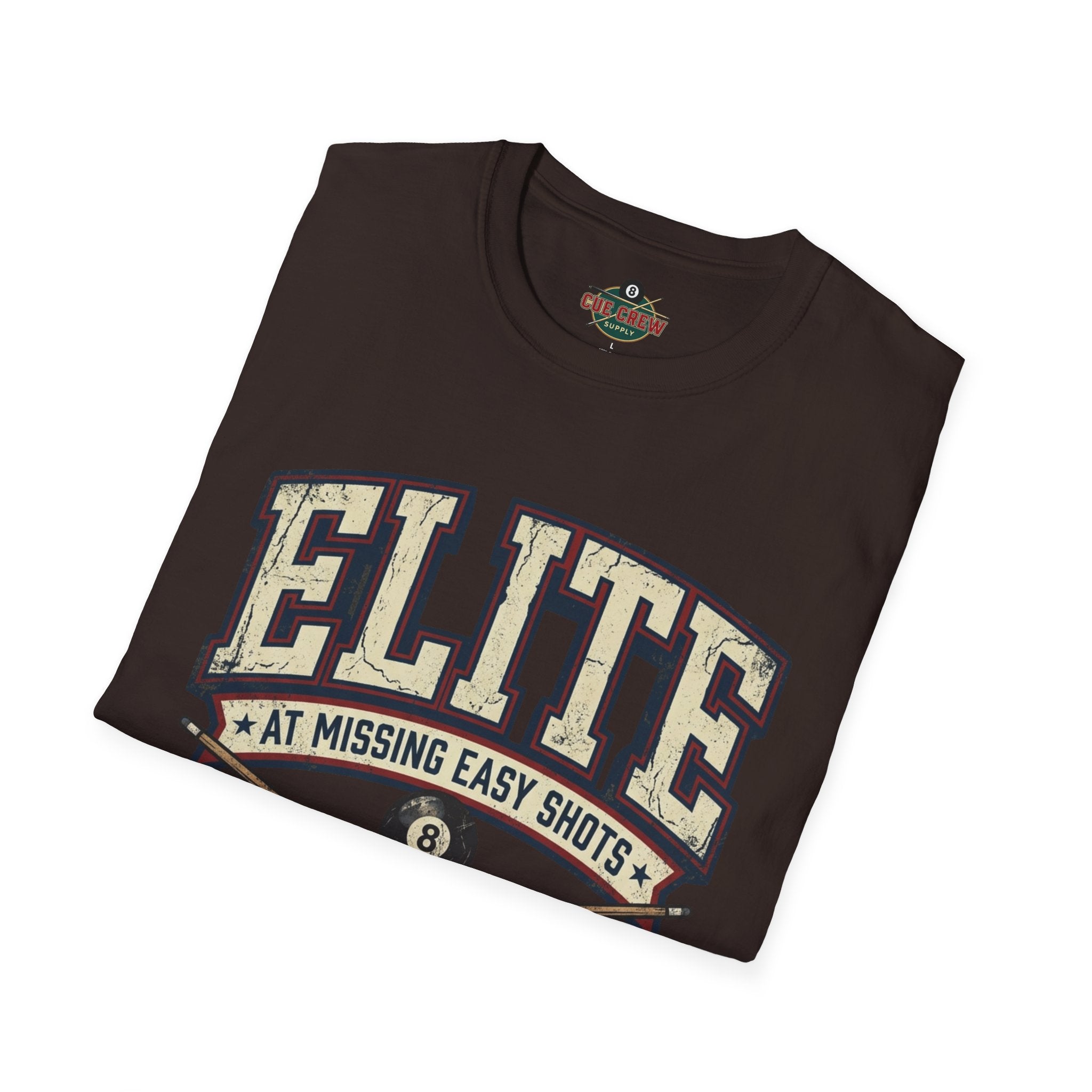Elite at Missing Easy Shots V2 Funny Billiards T-Shirt | Vintage 8 Ball Pool Player Graphic Unisex Tee