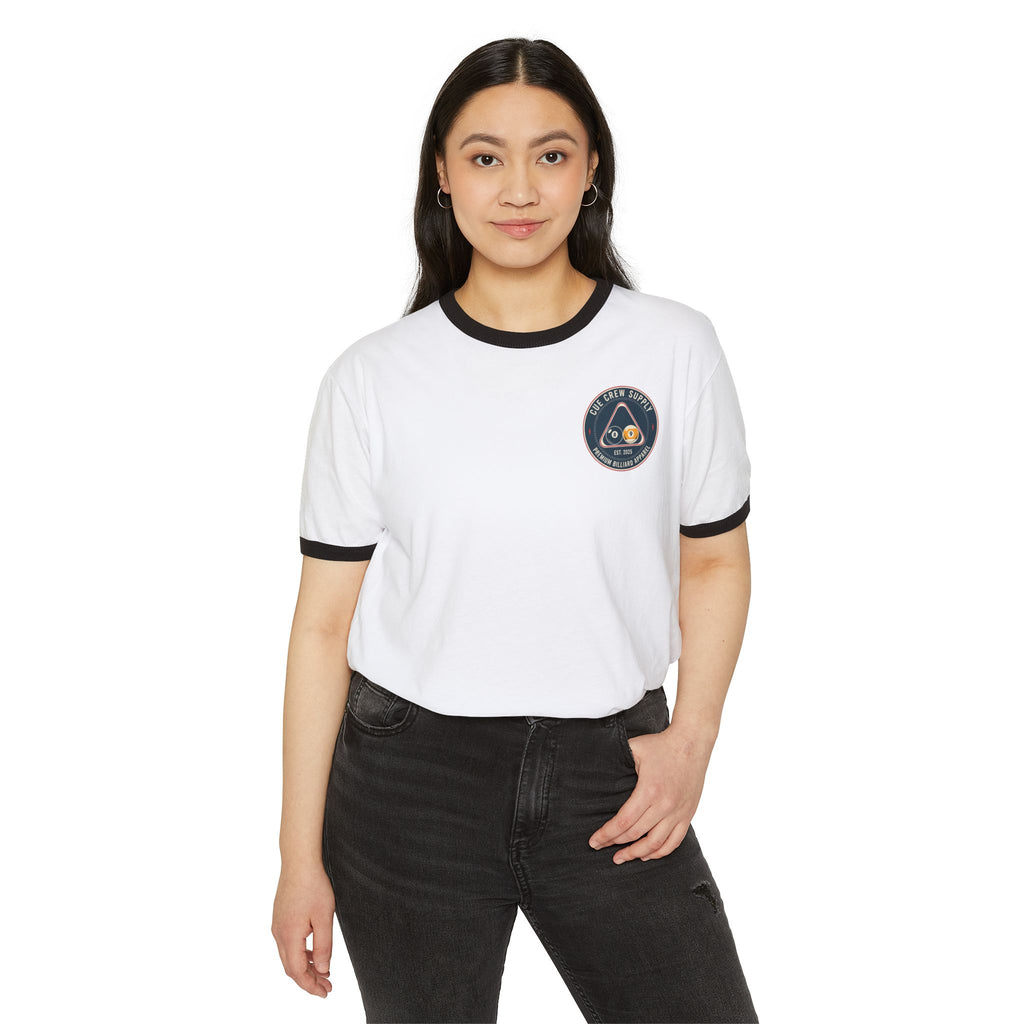 Cue Crew Supply Logo V11 Next Level Ringer Tee