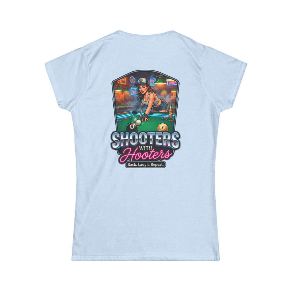 Shooters With Hooters Women's Billiards T-Shirt – Funny Pool Player Graphic Tee | Front & Back Print