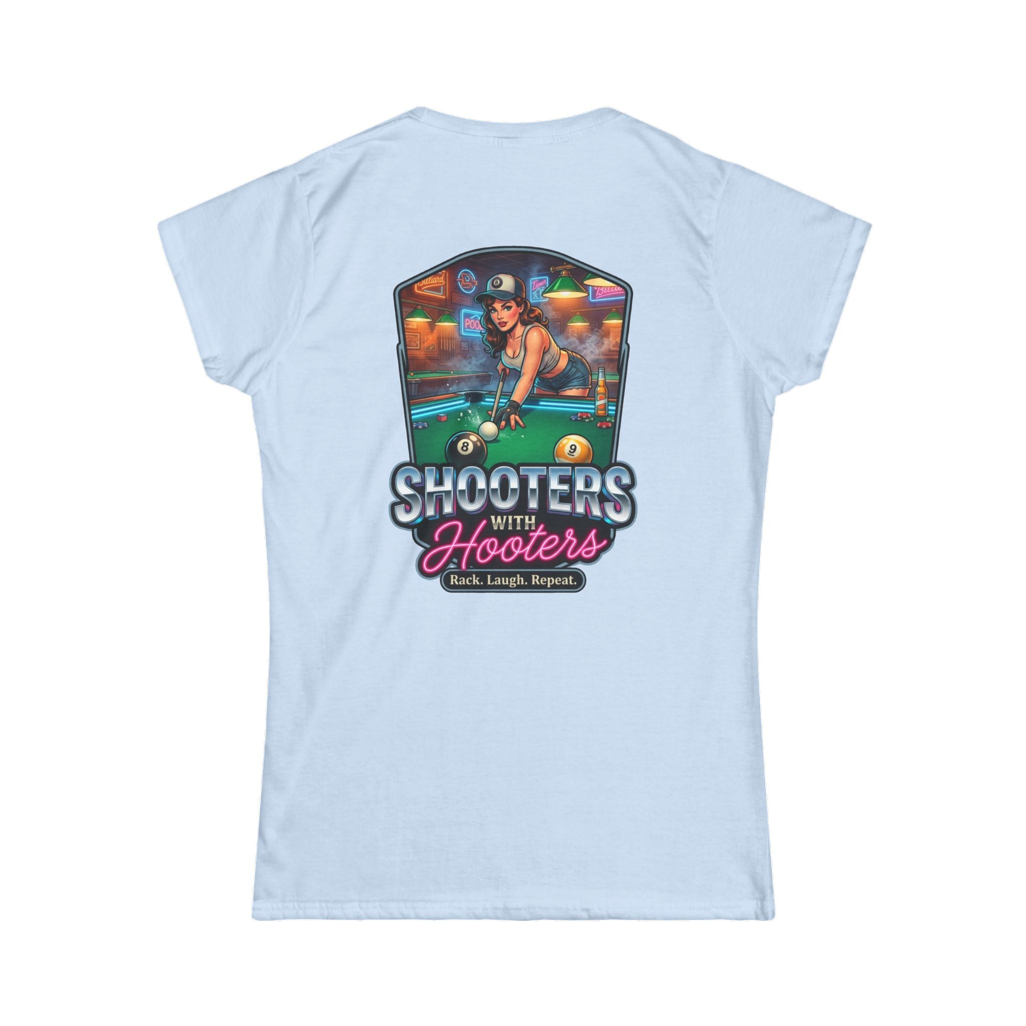 Shooters With Hooters Women's Billiards T-Shirt – Funny Pool Player Graphic Tee | Front & Back Print