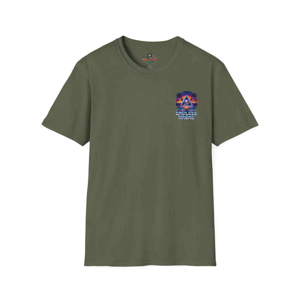 Endless Summer Endless Racks Billiards T-Shirt | Retro Sunset Pool Player Graphic Tee | Tropical 8 Ball Beach Vibes Shirt