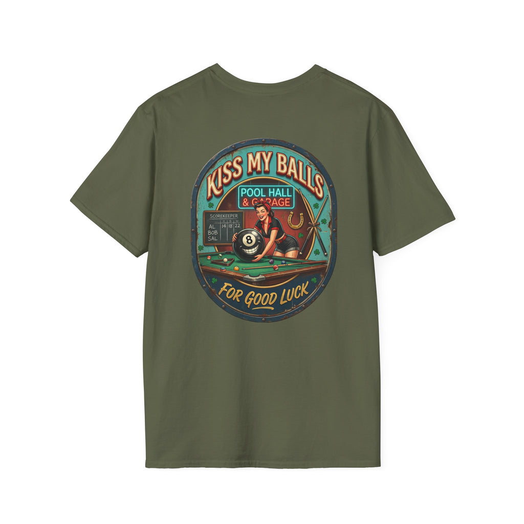 Kiss My Balls For Good Luck Pool Player T-Shirt | Funny Billiards Graphic Tee | Cue Crew Supply