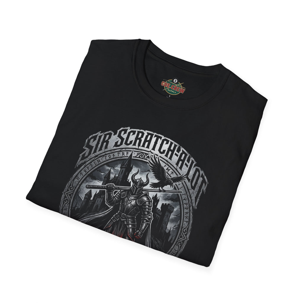 Sir Scratch-A-Lot Funny Billiards T-Shirt | Medieval Pool Knight Graphic | Front Only Print Unisex Tee