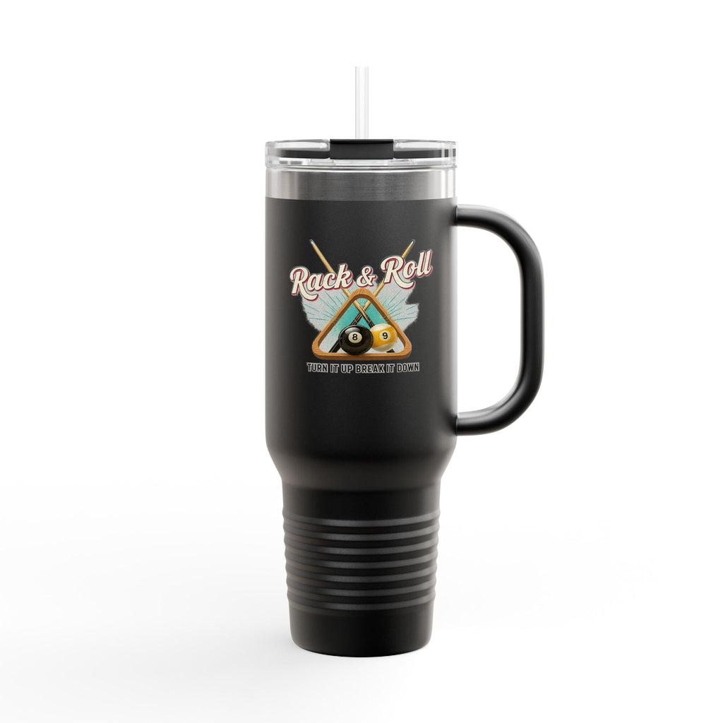 Rack & Roll v2 40oz Insulated Travel Mug – Pool Cue Billiards Design,