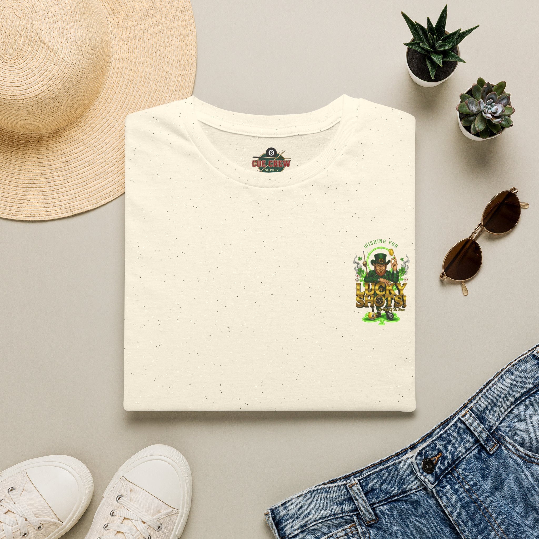 Wishing for Lucky Shots! Funny St. Patrick's Day Pool Player T-Shirt | Irish Billiards Graphic Tee | Front & Back Print