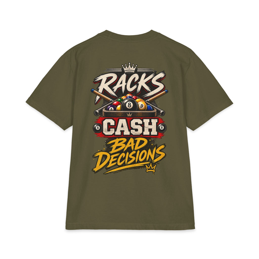 Racks, Cash & Bad Decisions – After Dark Billiards T-Shirt – Pool Player Tee CCS-ADST-009