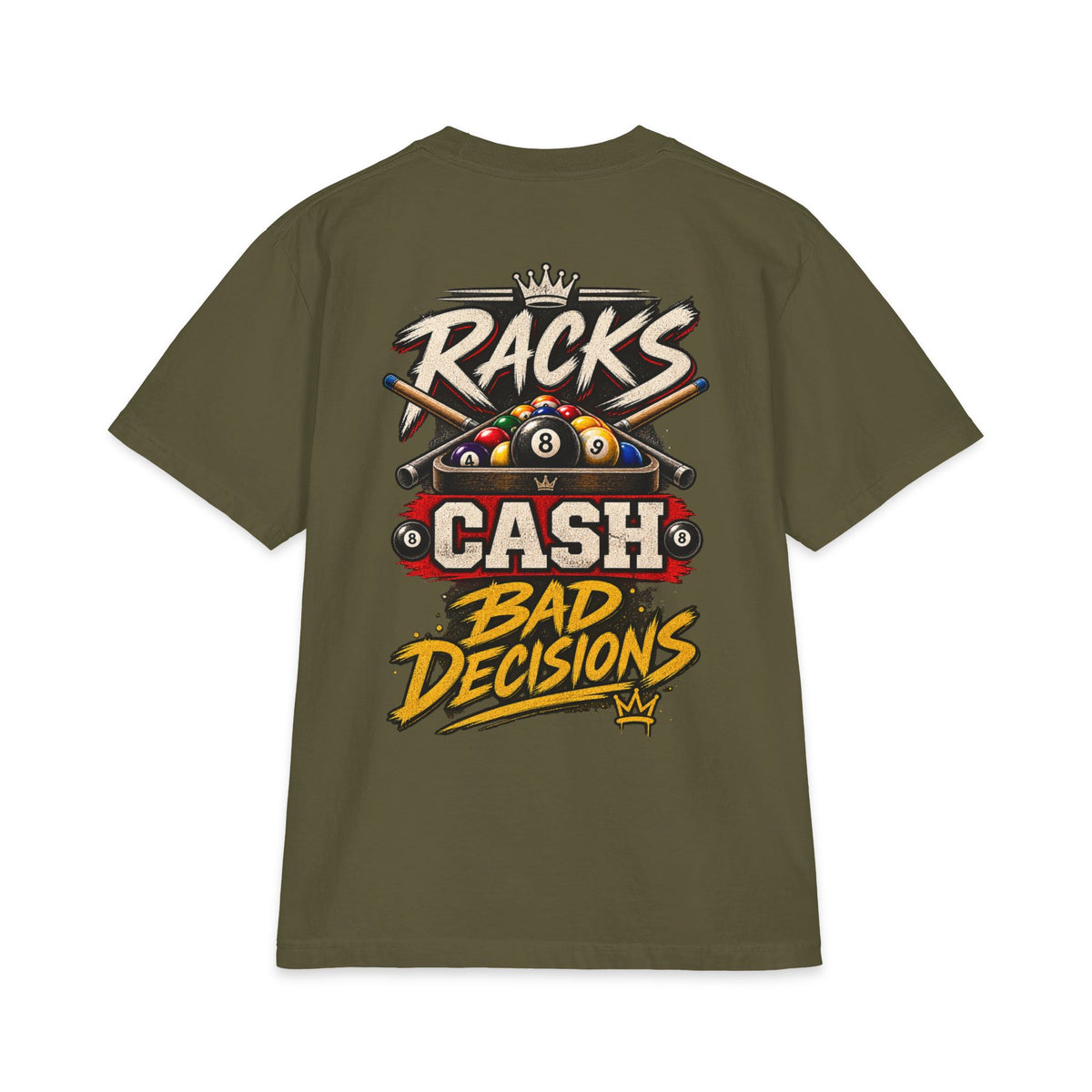 Racks, Cash & Bad Decisions – After Dark Billiards T-Shirt – Pool Player Tee CCS-ADST-009