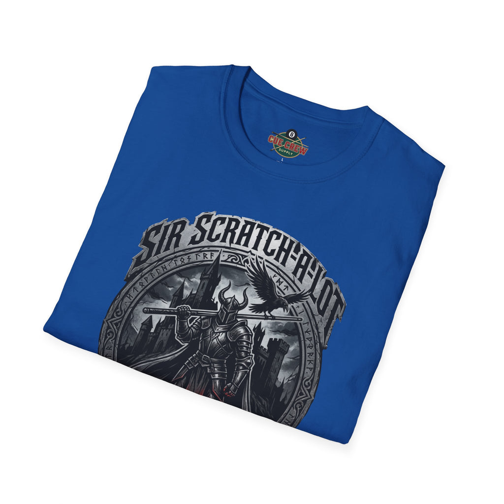 Sir Scratch-A-Lot Funny Billiards T-Shirt | Medieval Pool Knight Graphic | Front Only Print Unisex Tee