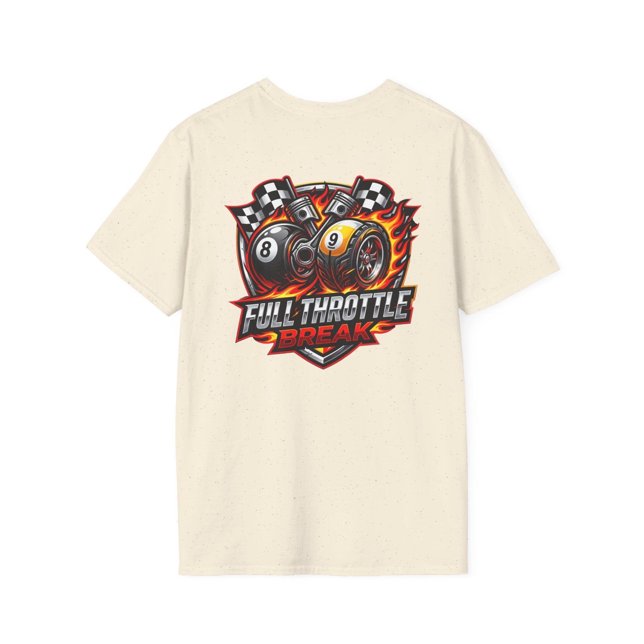 Full Throttle Break Billiards T-Shirt | Racing Inspired 8 Ball & 9 Ball Pool Player Graphic Tee | Front & Back Print