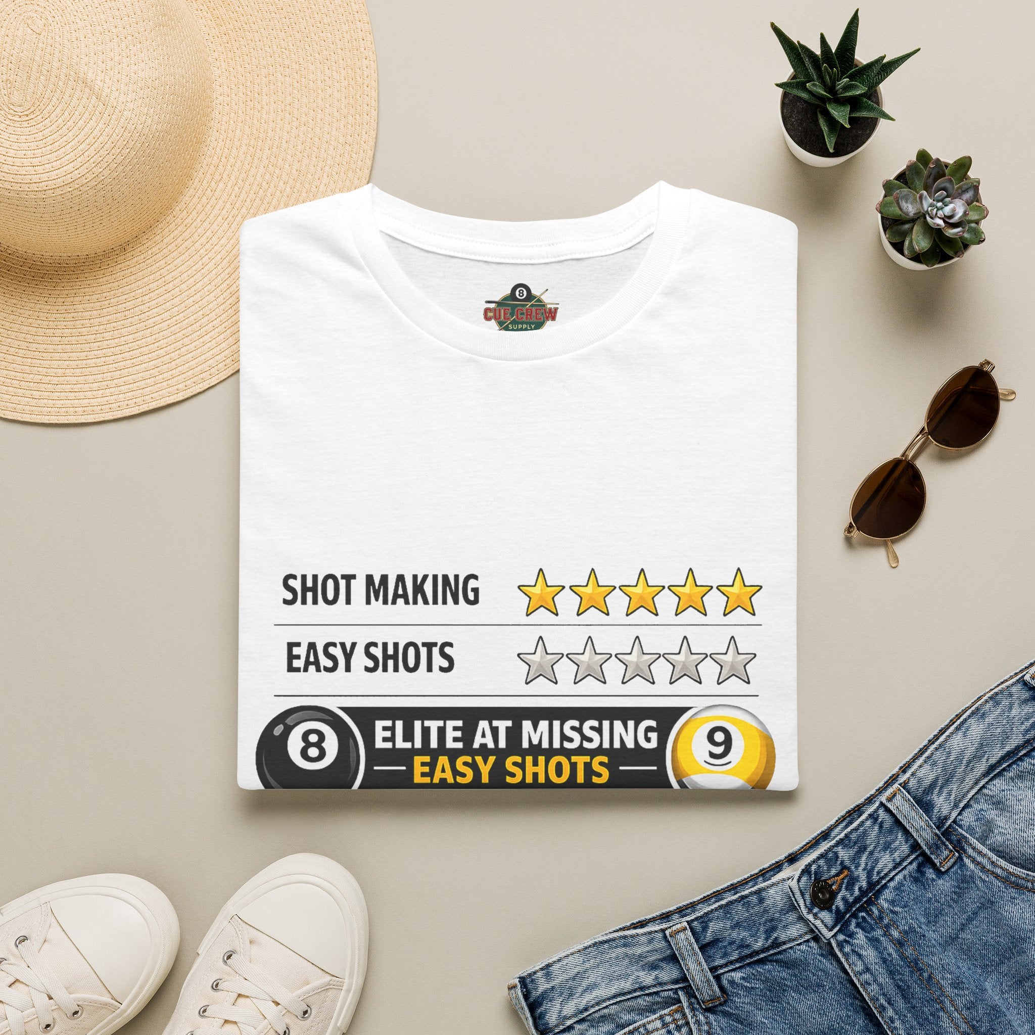 Elite At Missing Easy Shots Funny Billiards T-Shirt | 8 Ball & 9 Ball Graphic Unisex Tee | Front Print Only