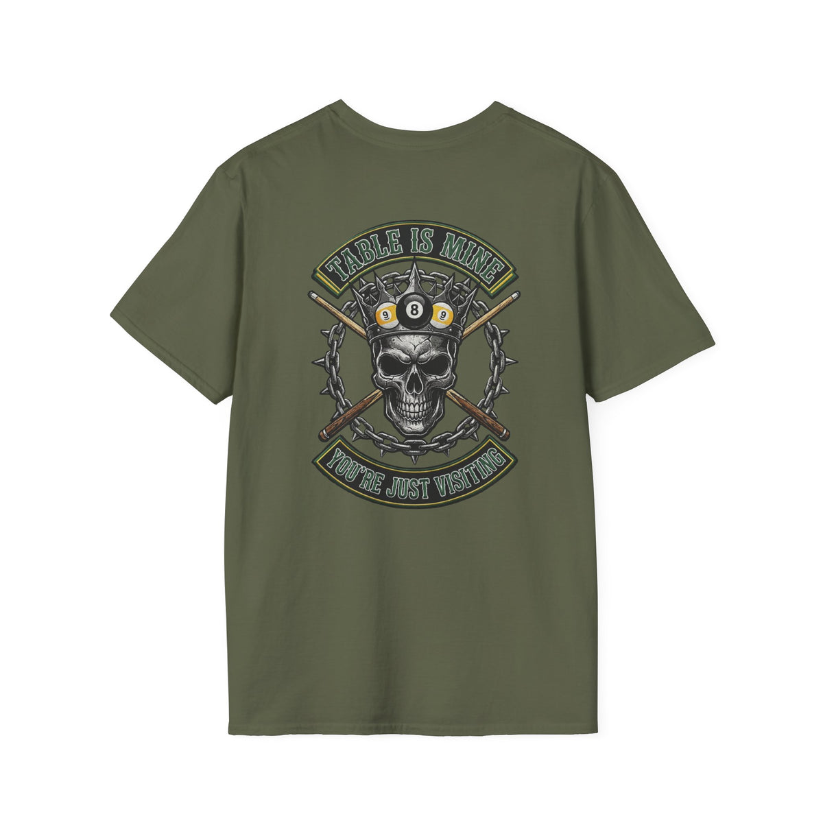 Table Is Mine You're Just Visiting Billiards T-Shirt | Skull King Pool Player Graphic Tee | Front & Back Print
