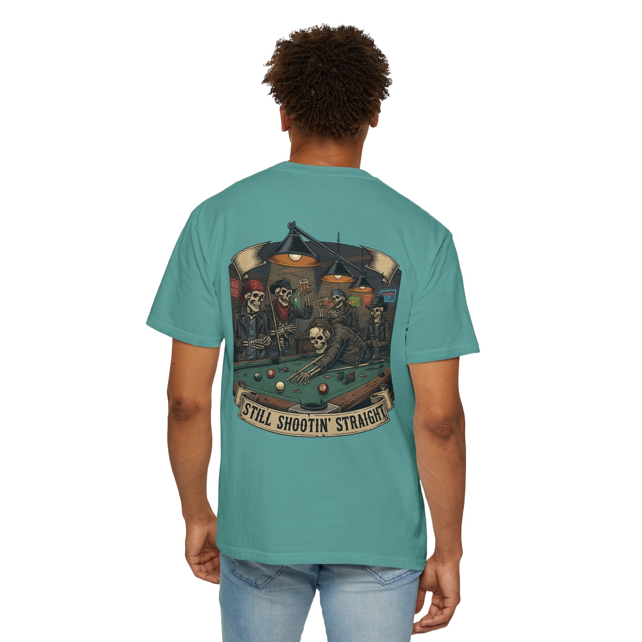 Still Shootin' Straight Pool Skeleton Comfort Colors Tee