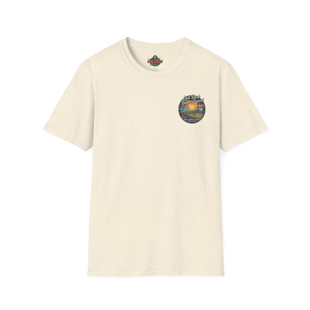 Last Rack Before Sunset Billiards T-Shirt | Tropical Pool Hall Sunset Graphic Tee | Beach Vibes Pool Player Shirt