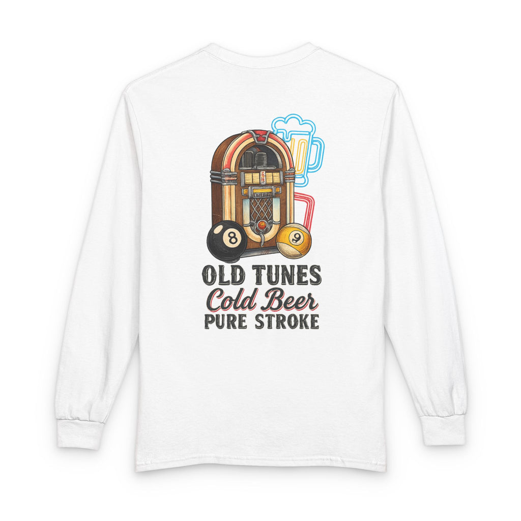 Old Tunes, Cold Beer, Pure Stroke Vintage Jukebox Billiards Long Sleeve Tee