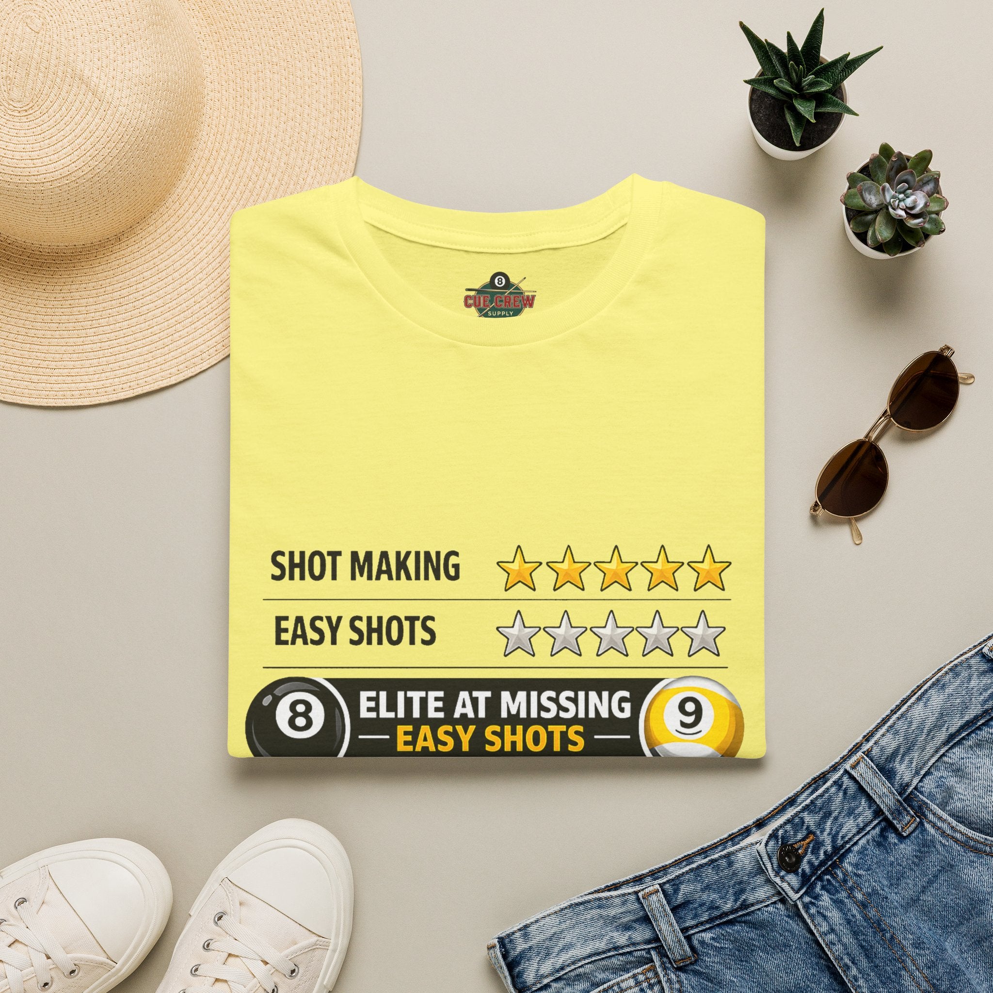 Elite At Missing Easy Shots Funny Billiards T-Shirt | 8 Ball & 9 Ball Graphic Unisex Tee | Front Print Only