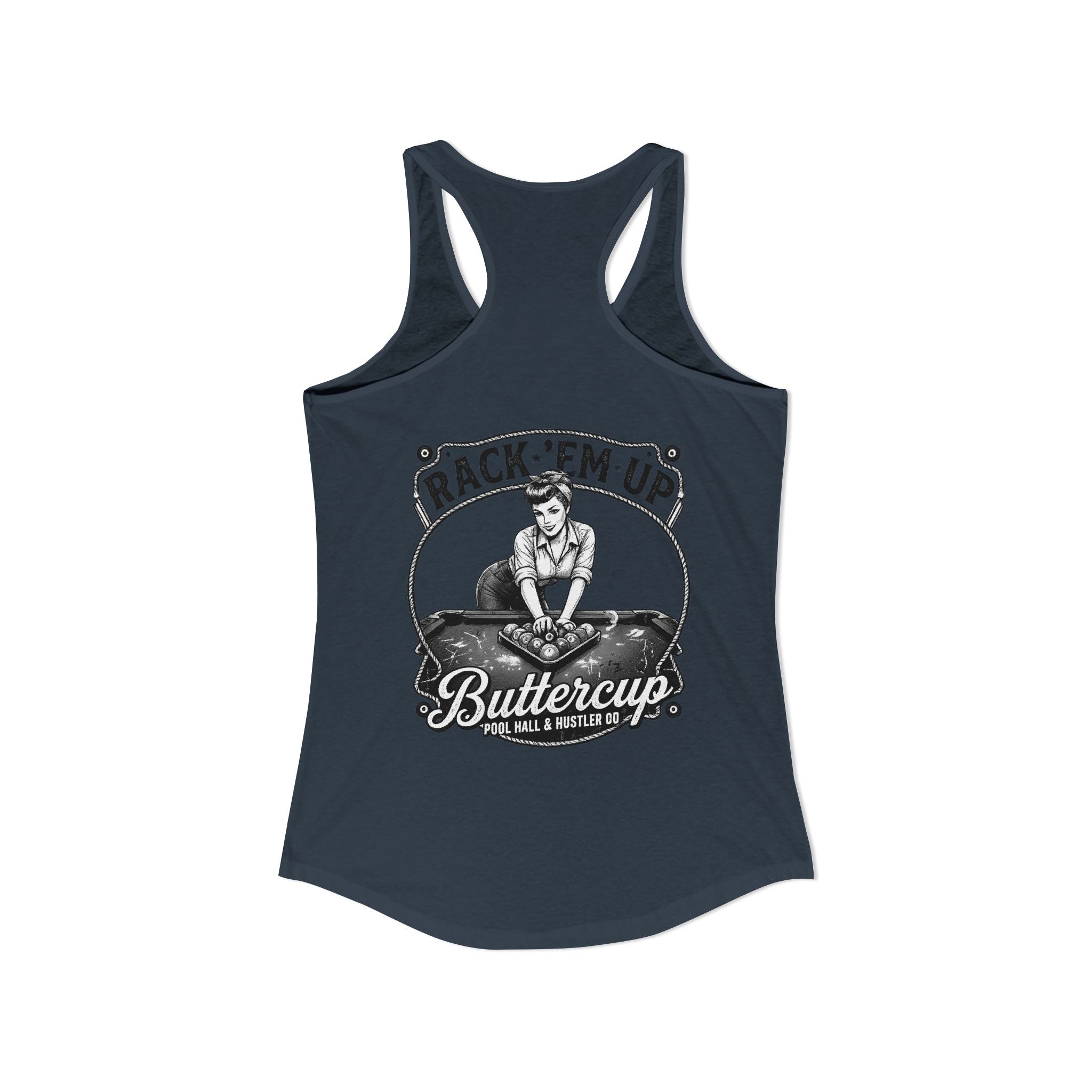 Rack 'Em Up Buttercup Women's Racerback Tank Top | Vintage Pool Hall Billiards Graphic Tank | Cue Crew Supply