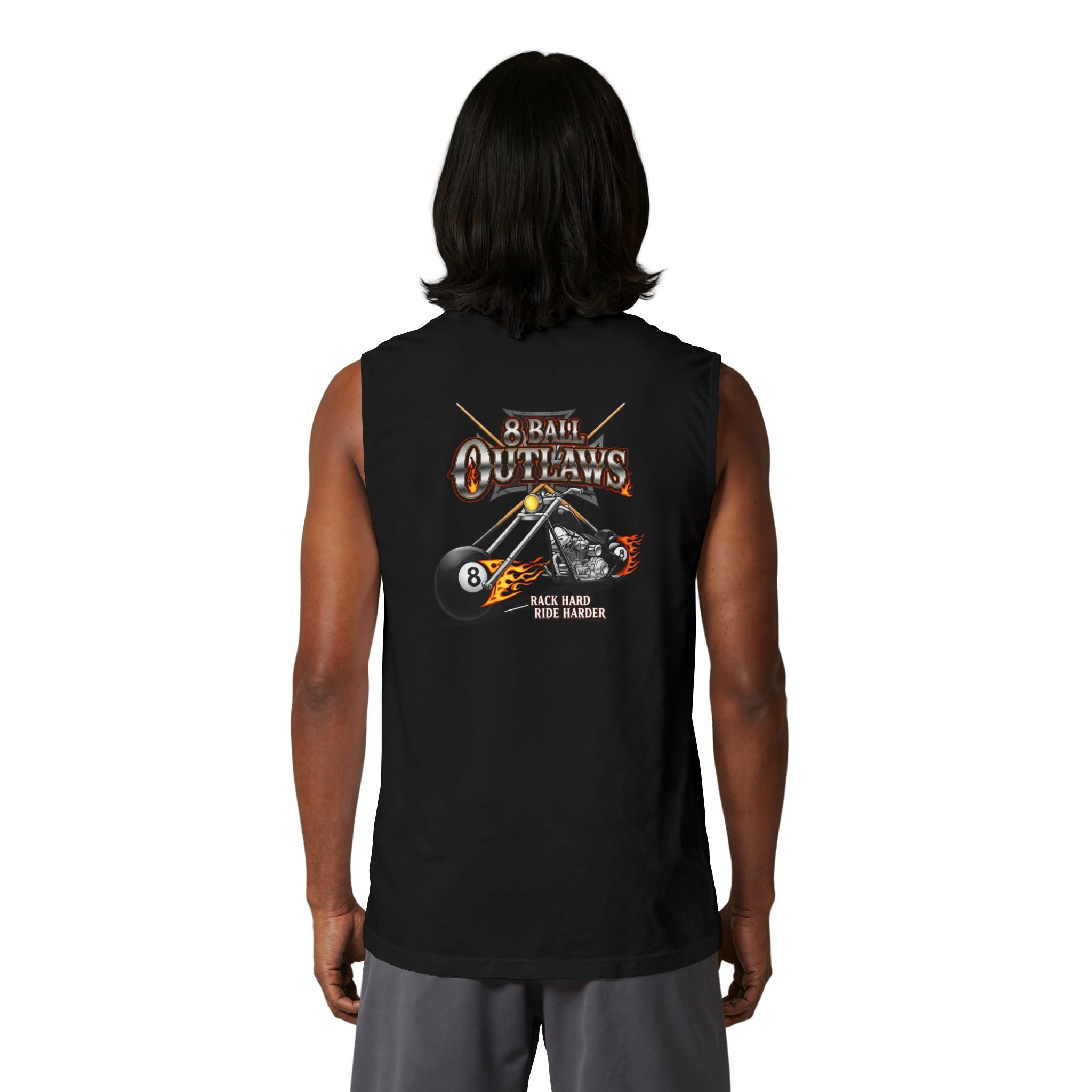 8 Ball Outlaws Unisex Muscle Tank – Rack Hard Ride Harder Biker Pool Player Sleeveless Shirt | Cue Crew Supply