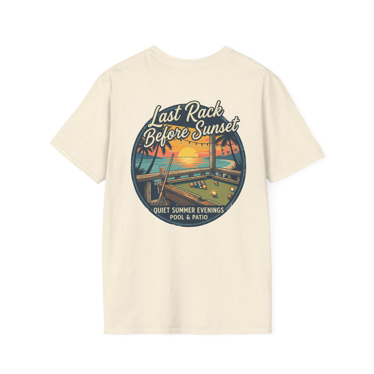 Last Rack Before Sunset Billiards T-Shirt | Tropical Pool Hall Sunset Graphic Tee | Beach Vibes Pool Player Shirt