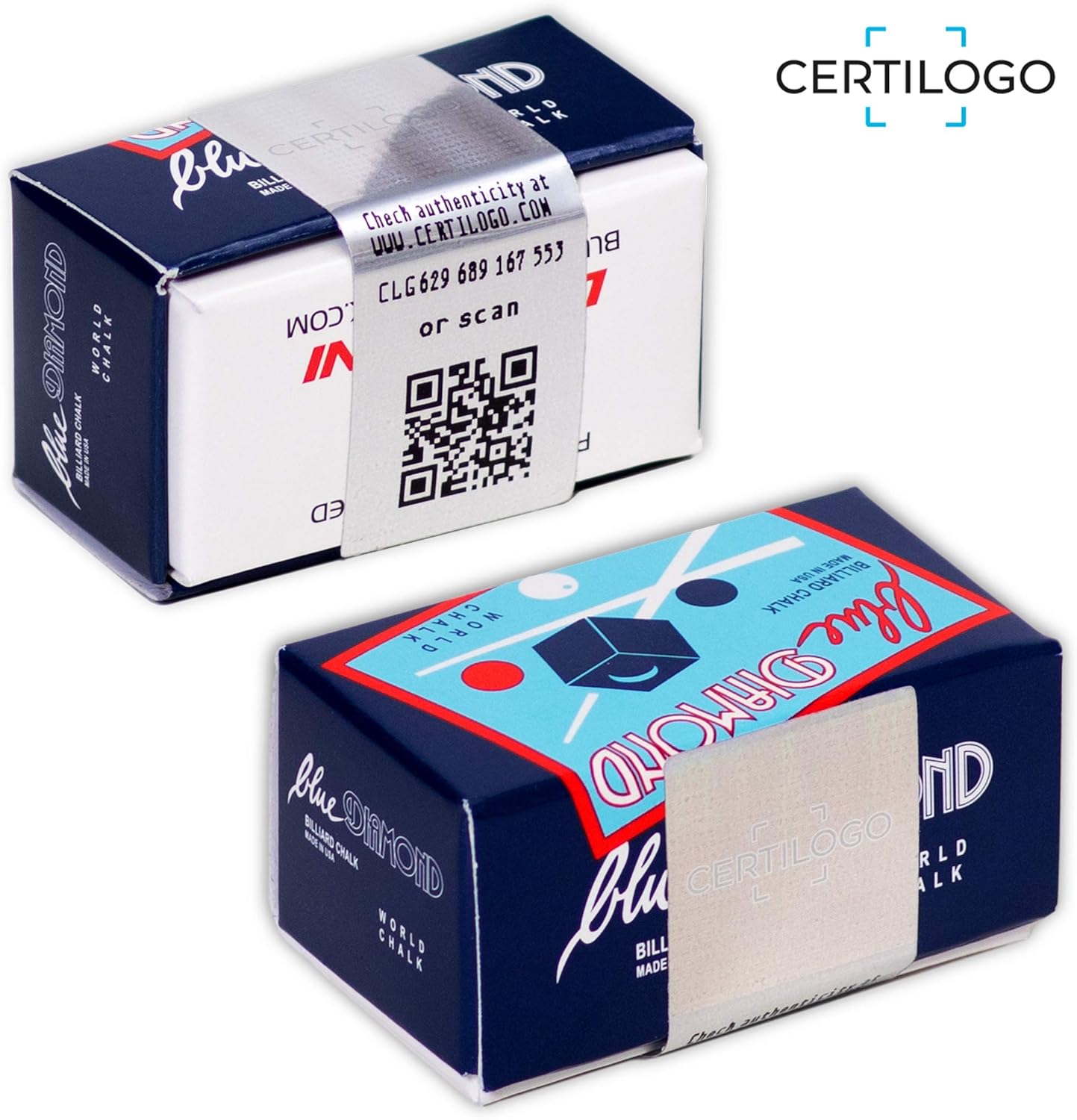 Blue Diamond Billiard Chalk W/Certilogo Protection 2 Pcs