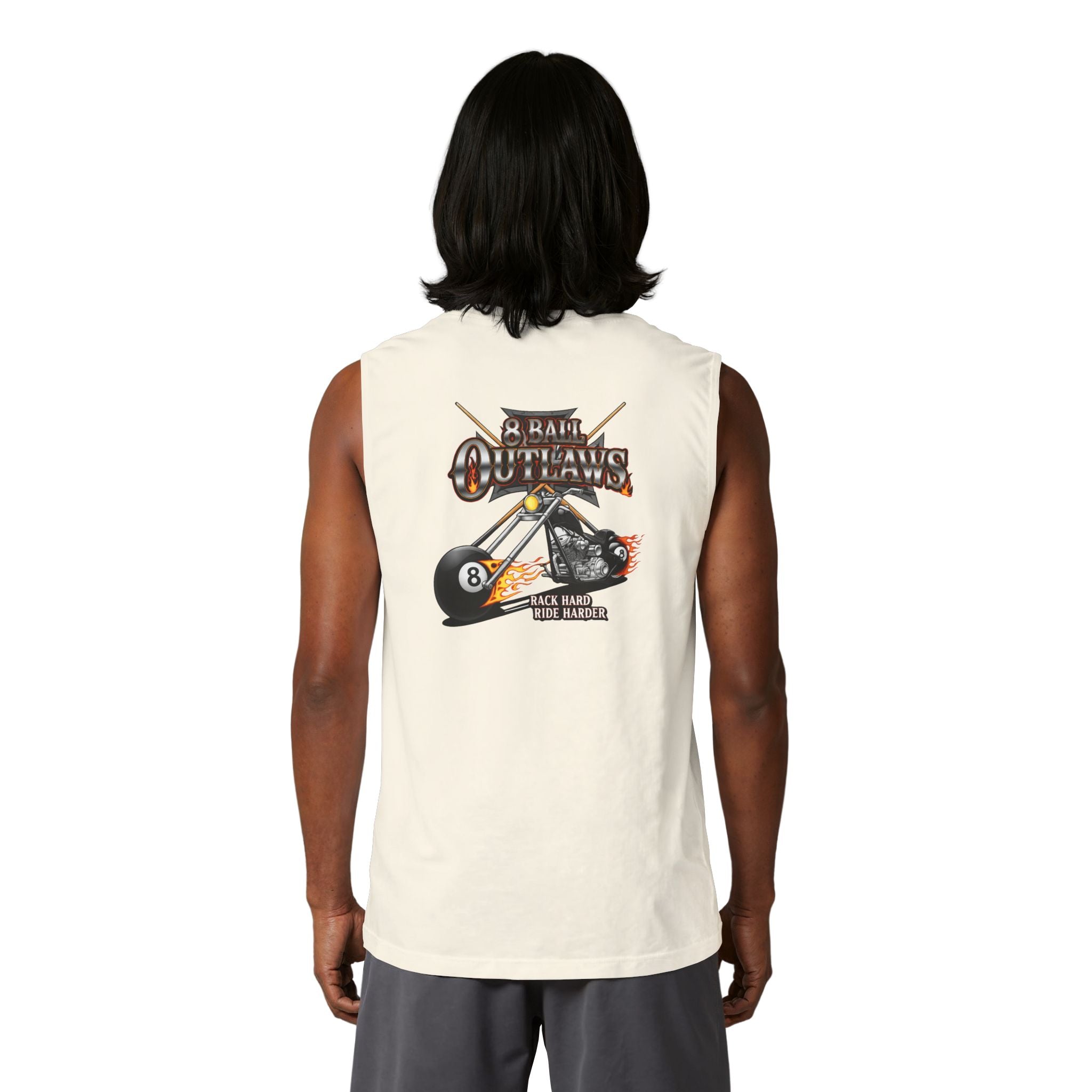 8 Ball Outlaws Unisex Muscle Tank – Rack Hard Ride Harder Biker Pool Player Sleeveless Shirt | Cue Crew Supply