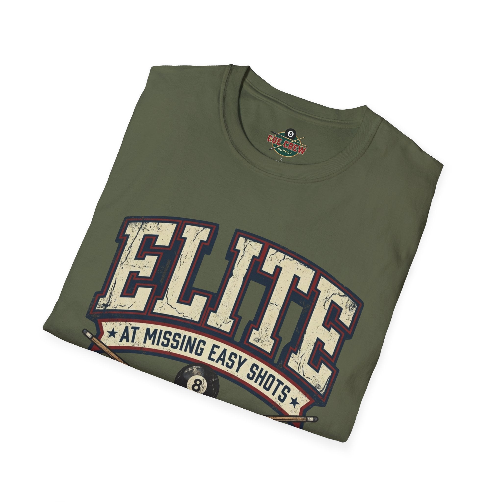 Elite at Missing Easy Shots V2 Funny Billiards T-Shirt | Vintage 8 Ball Pool Player Graphic Unisex Tee