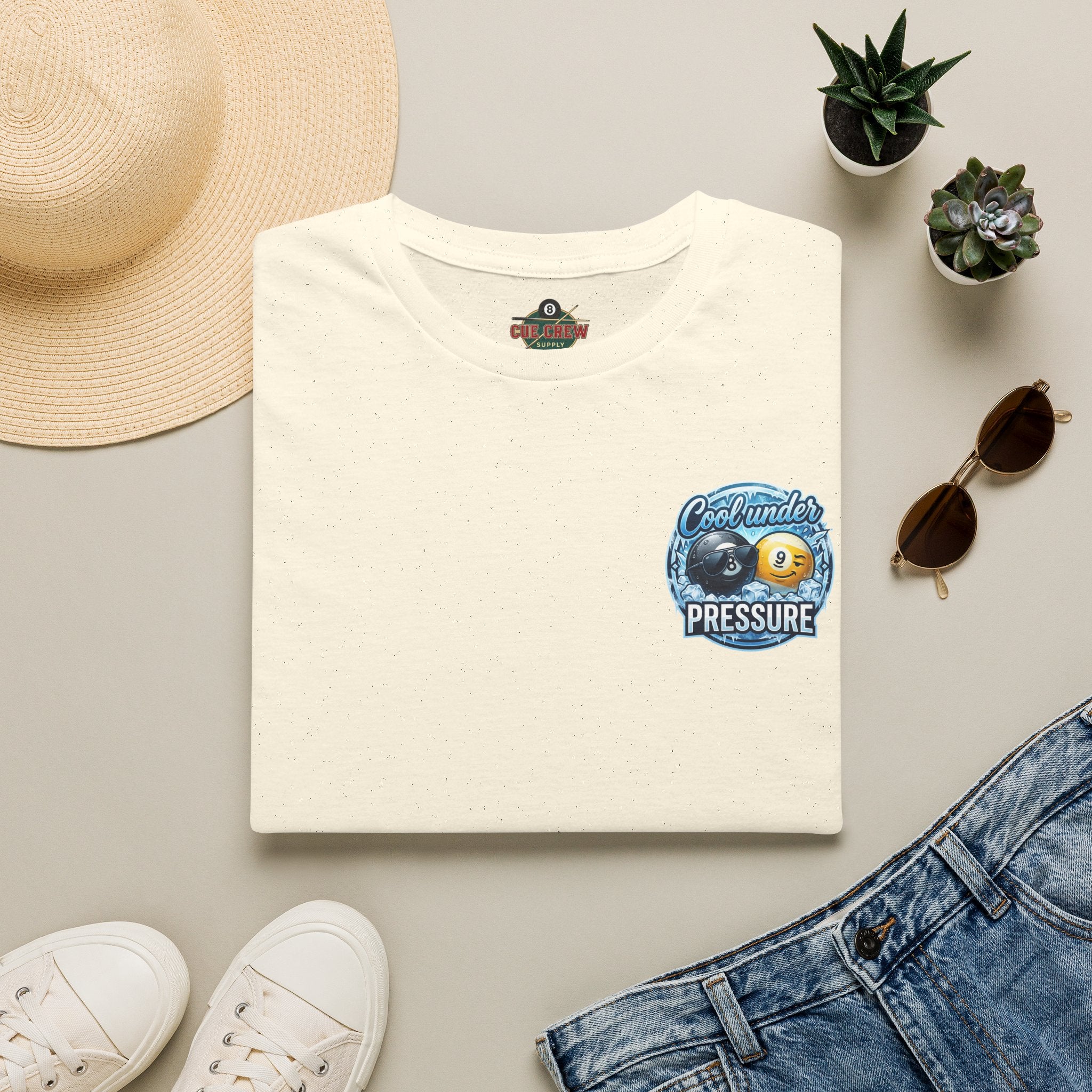 Cool Under Pressure Billiards T-Shirt | Ice Cold 8 Ball & 9 Ball Pool Player Graphic Tee | Front & Back Print