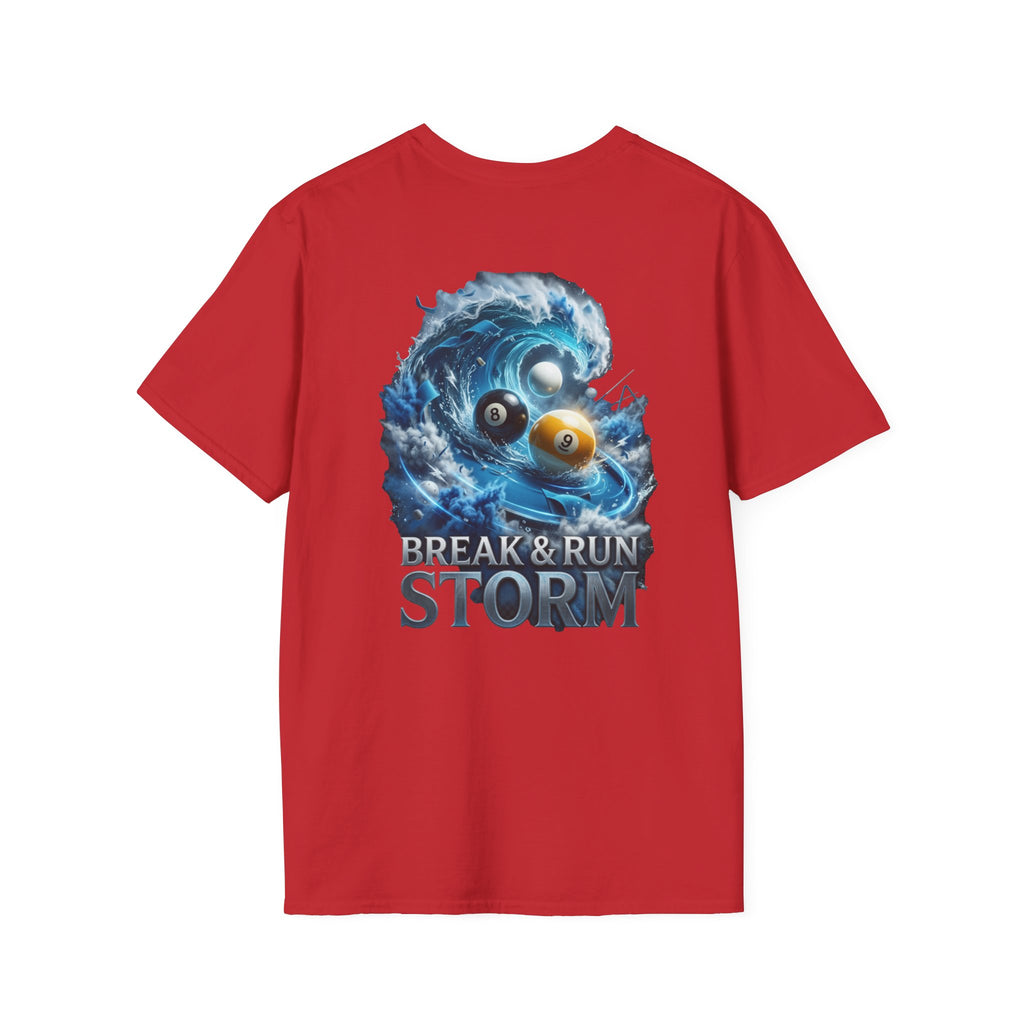 Break & Run Storm Billiards T-Shirt | Ocean Wave Pool Player Graphic Tee | Front & Back Print