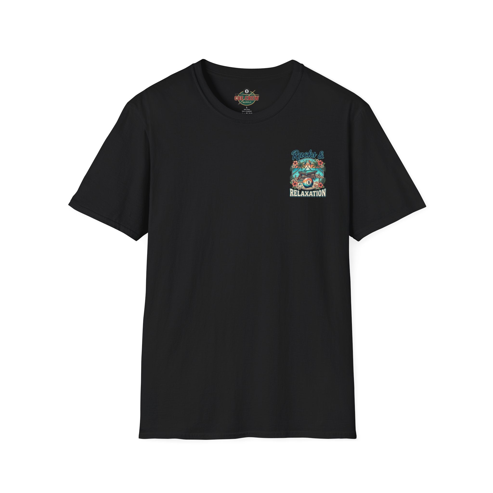 Racks & Relaxation Tropical Billiards T-Shirt | Beach Pool Player Graphic Tee | Front & Back Print