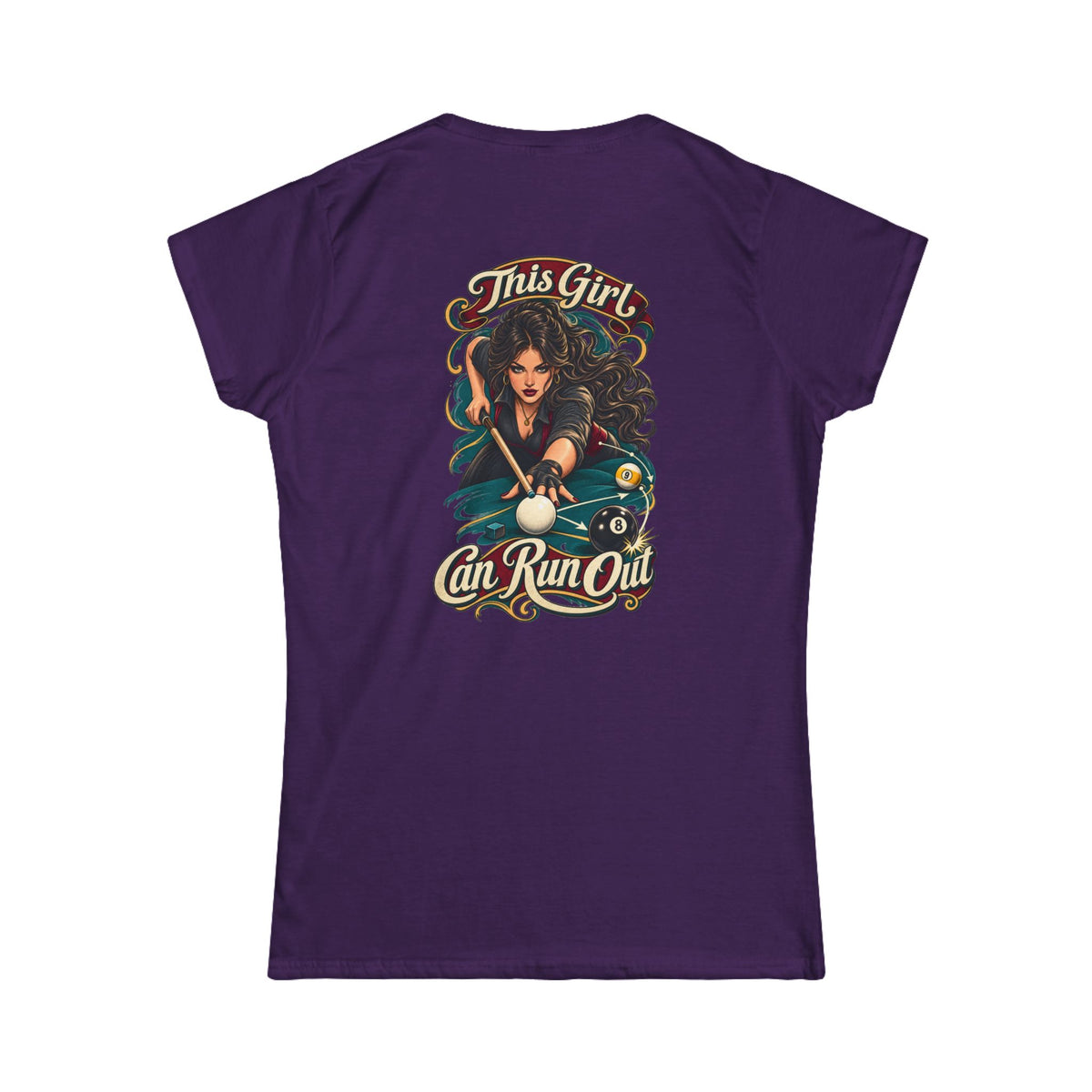 This Girl Can Run Out – Women’s Billiards T-Shirt – Front & Back Pool Tee