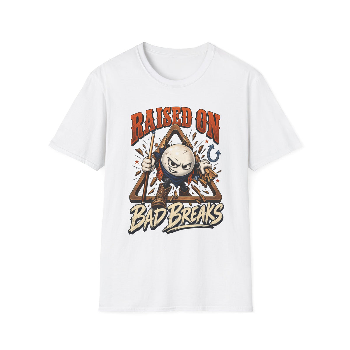 Raised on Bad Breaks – Funny Billiards T-Shirt – Pool Player Tee – CCS-EST-004