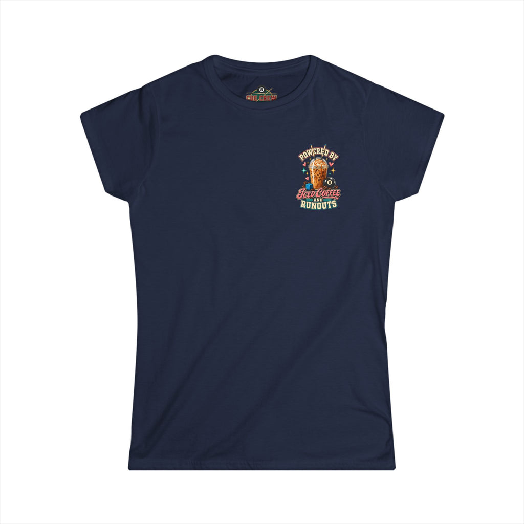 Powered By Iced Coffee & Runouts – Women’s Billiards T-Shirt – Pool Player Tee CCS-WSST-016