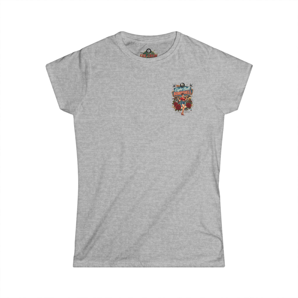 Eight Ball Bombshell V2 Women's Billiards T-Shirt | Retro Pin-Up Pool Player Graphic Tee | Front & Back Print