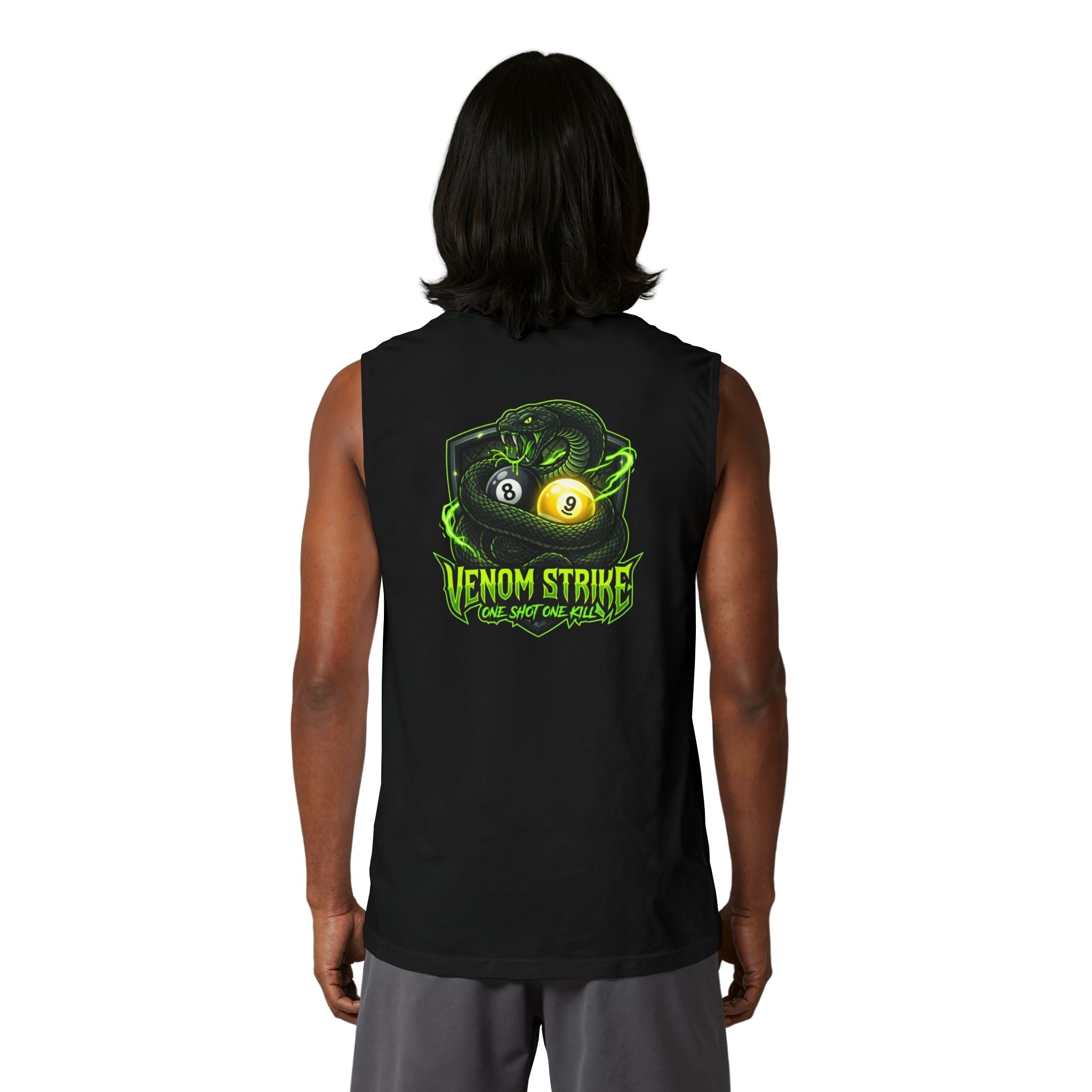 Venom Strike Unisex Muscle Tank – Snake 8 Ball & 9 Ball Pool Player Sleeveless Shirt | Billiards Gym Tank by Cue Crew Supply