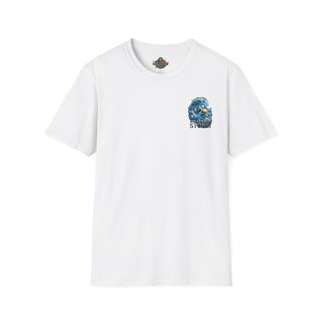 Break & Run Storm Billiards T-Shirt | Ocean Wave Pool Player Graphic Tee | Front & Back Print