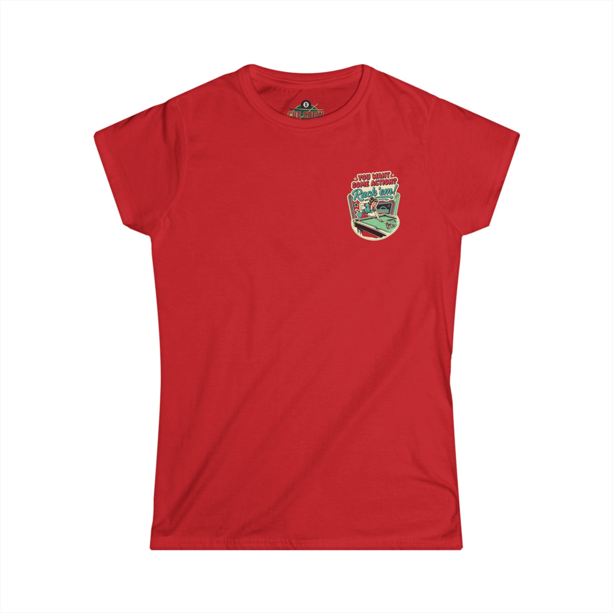 You Want Some Action? Rack ’Em Women’s Billiards T-Shirt – Retro Pool Player Graphic Tee