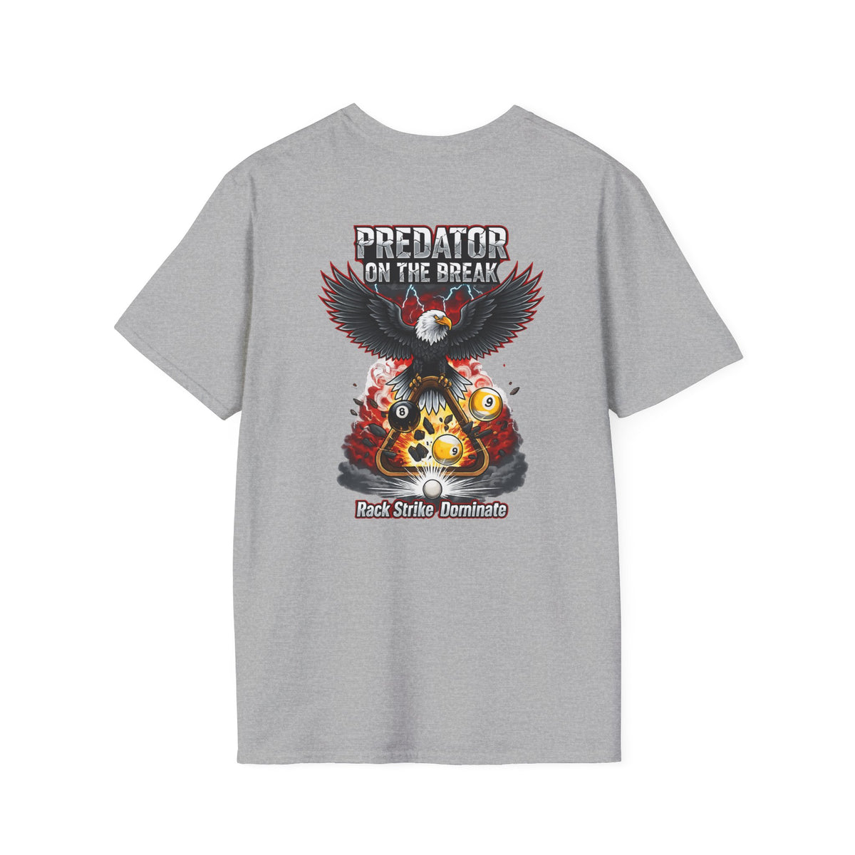 Predator on the Break Billiards T-Shirt | Eagle Pool Player Graphic Tee | Rack Strike Dominate | Front & Back Print