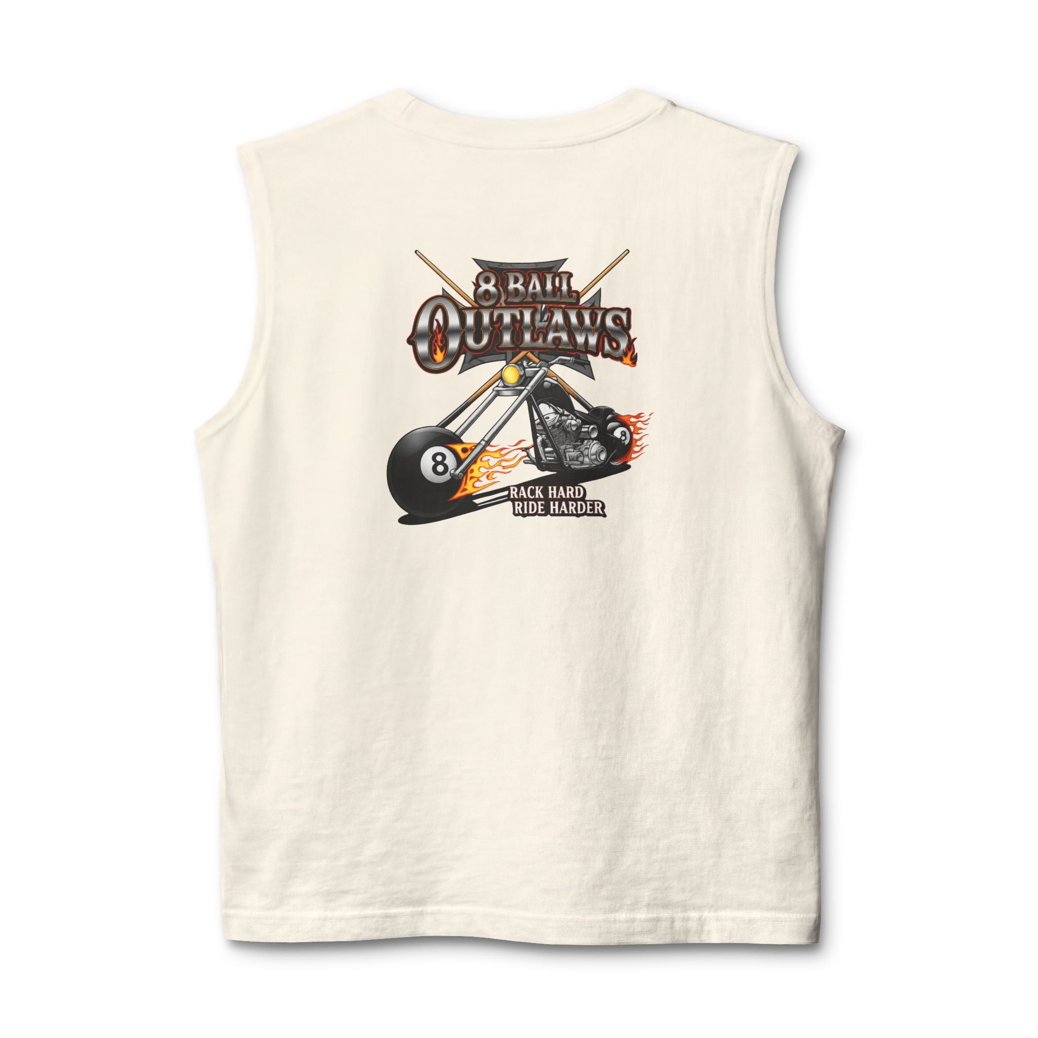 8 Ball Outlaws Unisex Muscle Tank – Rack Hard Ride Harder Biker Pool Player Sleeveless Shirt | Cue Crew Supply